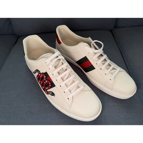 NEW AUTHENTIC Gucci Ace Embroidered Snake Sneakers Men Size 16.5 US Leather main image 4